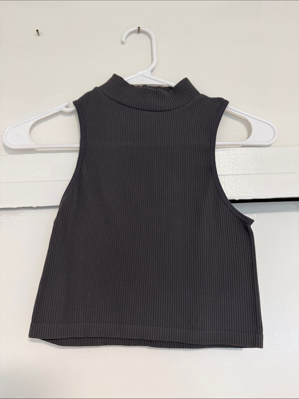 Zara Sleeveless Rib Mock Neck Tank Top - Charcoal